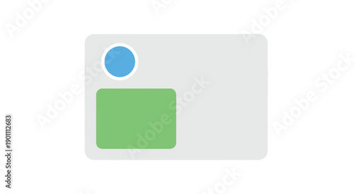 Vector UI card template with blue circle and green rectangle elements, minimal design, isolated on white