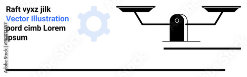 Legal concepts, precision, technology, balance, decision-making, engineering design. Minimal balance scale alongside a cogwheel. Balance and precision concept for legal and technological applications