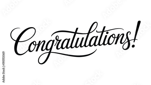 Congratulations elegant black calligraphy lettering isolated on white background, celebratory typography design for greeting cards, banners, invitations and announcements 