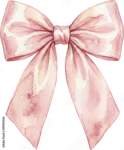 Delicate Watercolor Painting of a Pink Ribbon Bow for Decoration and Gift