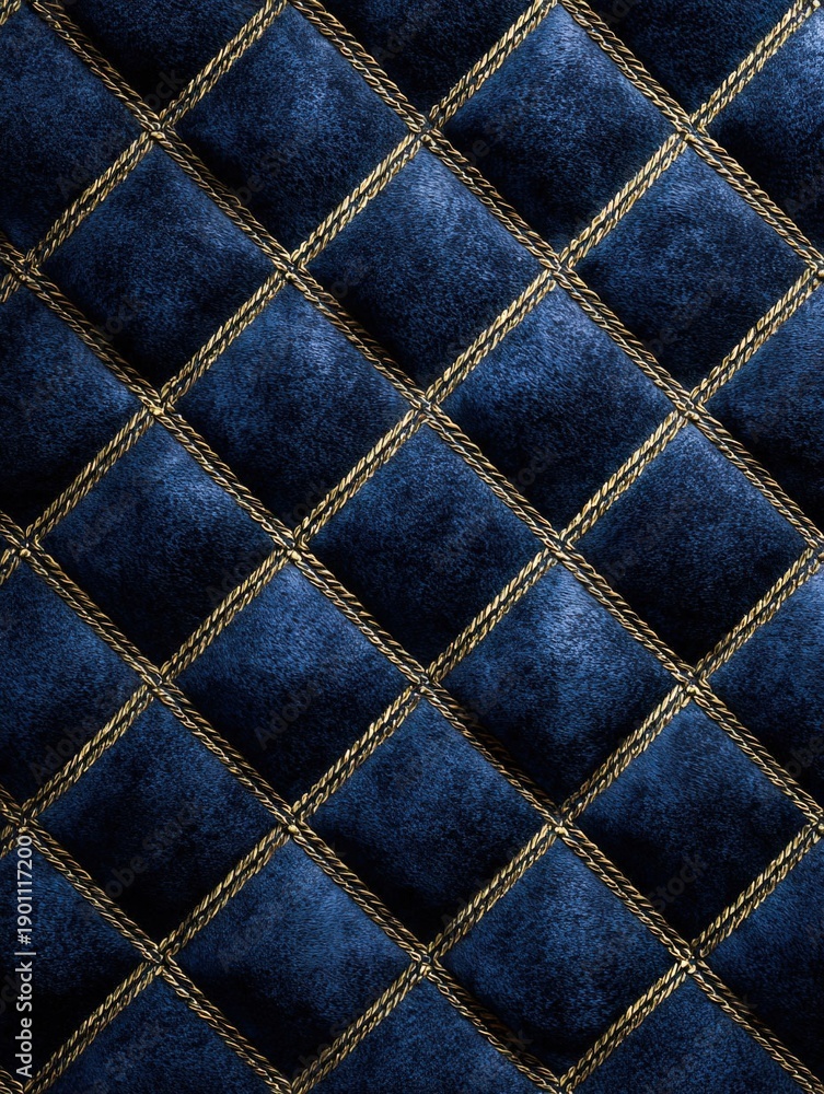Fototapeta premium Textured Navy Diamond Pattern: A close-up view reveals a luxurious, diamond-stitched surface.