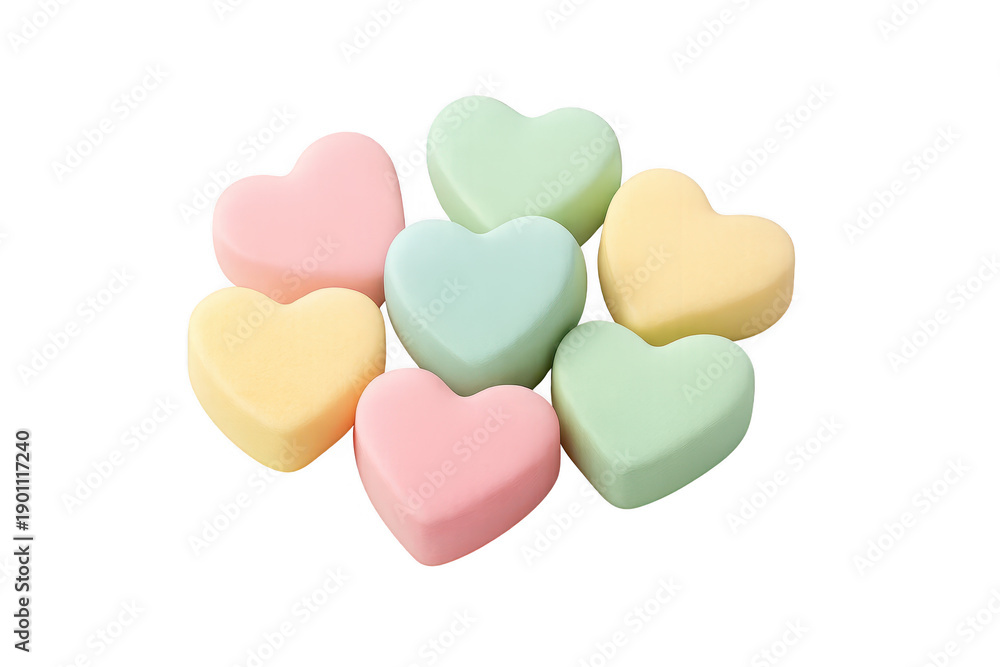 Obraz premium A collection of pastel colored heart shaped candies arranged isolated on transparent background
