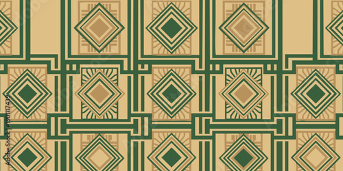Geometric pattern featuring diamond and square shapes in green and yellow hues, creating a repetitive design