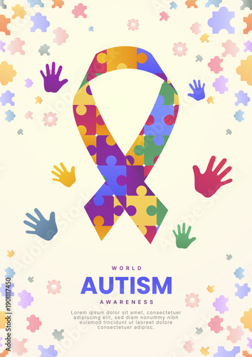 Colorful Autism Awareness Ribbon with Hands.