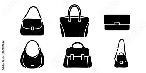 Collection of handbags and purses displayed against a clean background from various viewpoints