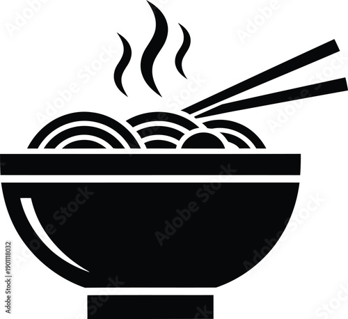 A steaming bowl of noodles with chopsticks resting on the side, inviting a delicious meal.