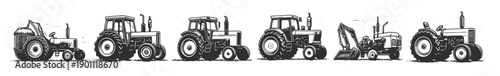 vintage hand drawn tractors collection