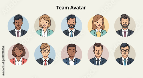 Diverse team of professional avatars representing individuals in a company