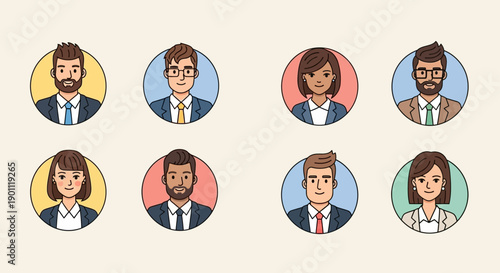 Diverse group of professional people portraits in a modern flat style