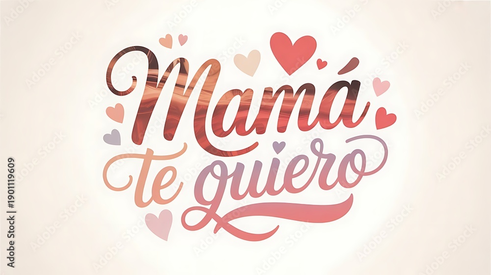 Fototapeta premium Mama Te Quiero colorful hearts and gradient text for Mother's Day love