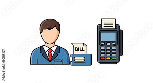 Businessman Paying Bill with Credit Card Machine and Receipt.