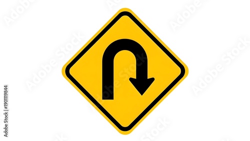 A yellow road sign with a black arrow indicating a U-turn on a white background Free Download A yellow road sign with a black arrow indicating a U-turn on a white background - GFXLoad