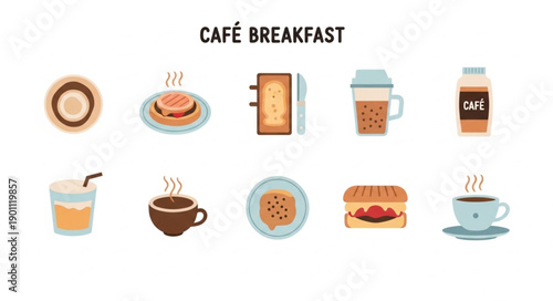 Cafe Breakfast Food and Drinks Collection.