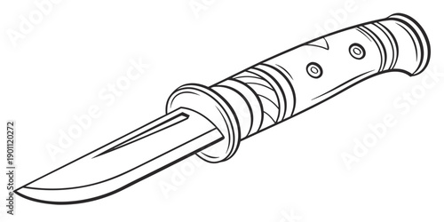 Outline drawing of a sturdy fixed-blade hunting knife isolated on a white background for coloring.