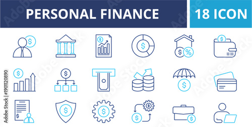Personal Finance web banner icon set outline multistyle vector illustrations concept style multi color