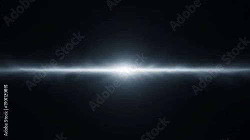 Point of light transforming. An abstract minimalist scene where a single point of light slowly elongates into a soft glowing line.