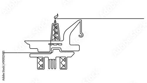One continuous line drawing of oil pumpjack. Pump station petroleum production and trade industry in simple linear style. Oil gas economy industrial concept. vector Illustration