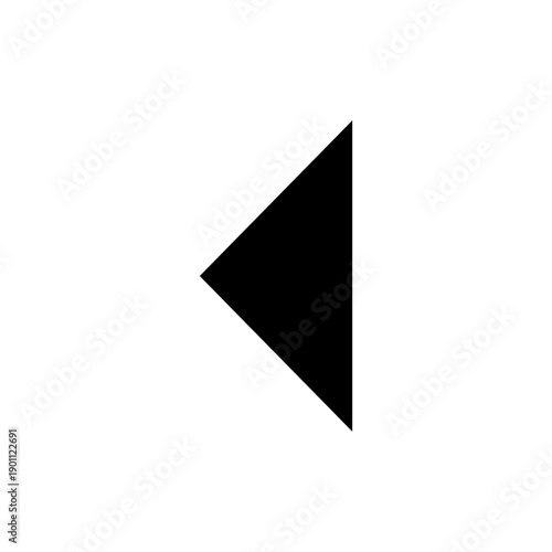 Solid black left-pointing triangular arrow icon for user interface design, representing back, previous, or rewind functionality.