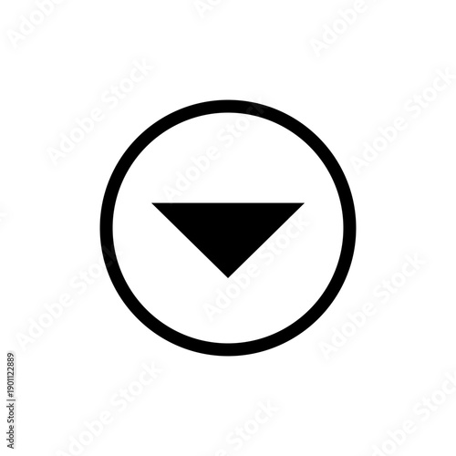 Black downward arrow icon in a circular border, a common user interface element for navigation or expanding content.
