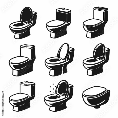 Toilet icon bowl sanitary clean silhouette ware vector bathroom. Bidet toilet vector flush wc icon.