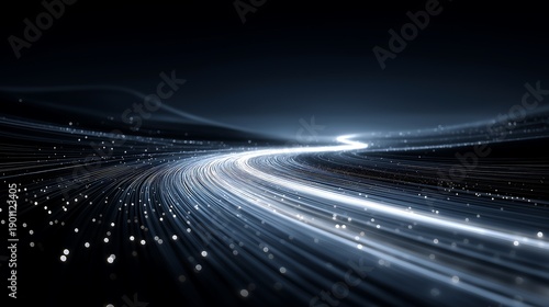 Abstract Futuristic Speed Technology Background with Neon Light Trails and Glowing Motion Lines on Black 3D Digital Art
