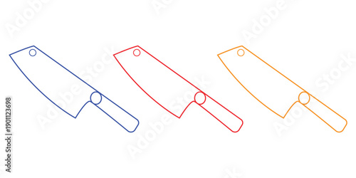 Three different types of kitchen knives in various colors