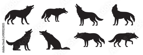  collection of black wolf silhouettes in various poses and