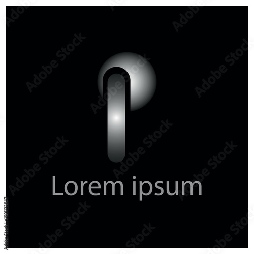 Abstract letter P logo with gradient effect and placeholder text on black background representing modern design and branding