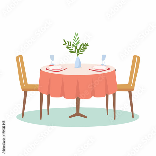 Romantic dinner for two at a cozy restaurant with a table set for a meal
