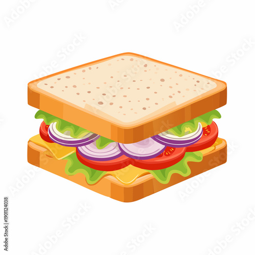 Deliciously Stacked Toasted Sandwich with Fresh Ingredients - Isolated on White