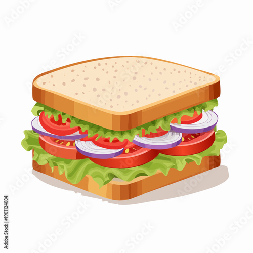Delicious and Healthy Sandwich with Fresh Ingredients on White Background