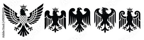 five black heraldic eagles with spread wings and claws on 