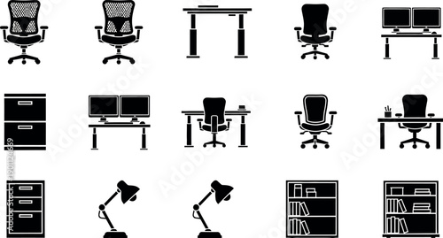 Modern office furniture icons for business and productivity