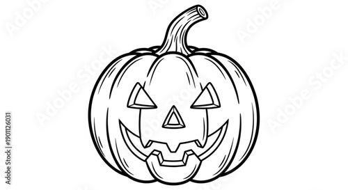 Black and white illustration of a carved Halloween pumpkin with a spooky face, perfect for holiday decorations and crafts