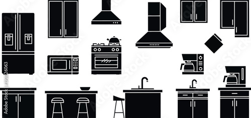 Modern kitchen icons for home design and renovation projects