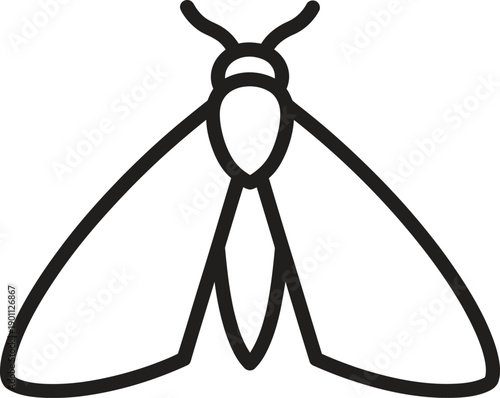Simple black and white drawing of a moth with large wings and antennae.