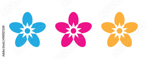 Colorful floral designs with white centers. set of colorful flowers