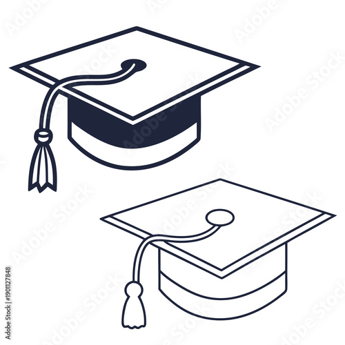 Black graduation cap with a gold tassel and rolled diploma vector icon representing academic success, university education, and a bachelor degree achievement for a graduating student