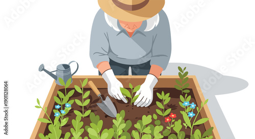 Person planting vegetables in a wooden garden bed.