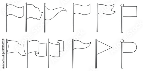 Hand-drawn doodle set of flags on a white background.