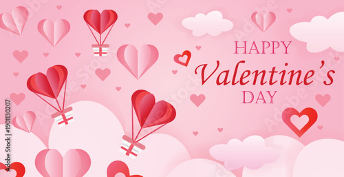 Vector illustration of a happy Valentine's Day greeting card design featuring a pink heart shape and romantic holiday decoration frame for a wedding invitation or love celebration