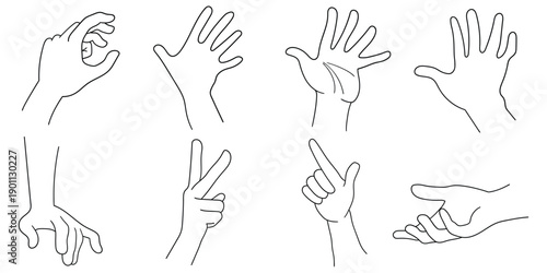 Hand-drawn doodle set of hands on a white background.