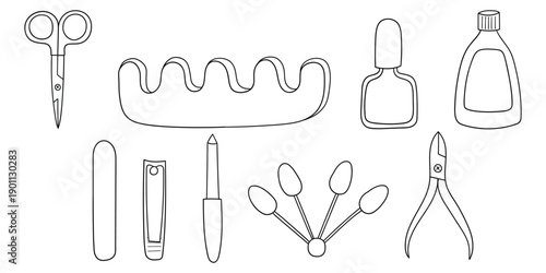 Hand-drawn doodle set of manicure tools on a white background.