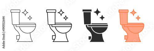 Set of minimalist toilet icons with transparent background, depicting clean restroom symbols for public facilities, home hygiene, and bathroom signs, vector illustration