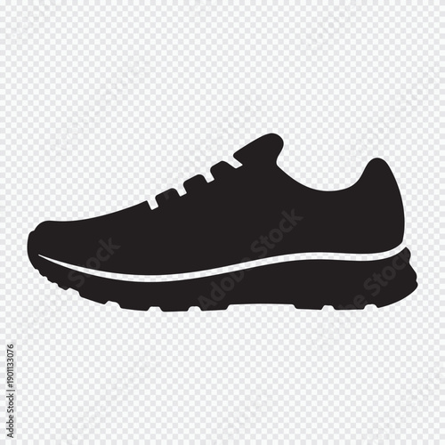 Running shoe icon, sneaker silhouette. Vector symbol for sport, fitness, and active lifestyle.