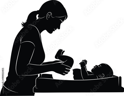 Tender mother changing baby's diaper with love and care