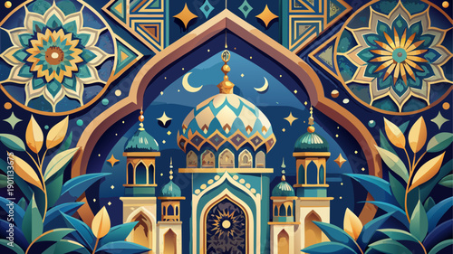 Very beautiful eastern style ornament featuring Islamic decorative elements, Arabic mandala flowers, and traditional geometric patterns, ideal for national design, cultural templates, and vector backg