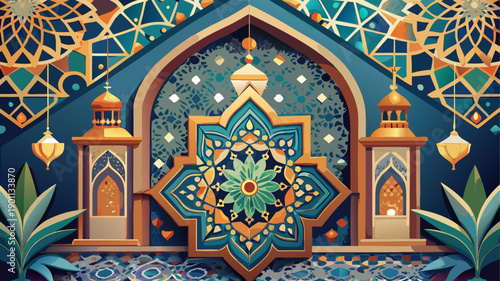 Very beautiful eastern style ornament featuring Islamic decorative elements, Arabic mandala flowers, and traditional geometric patterns, ideal for national design, cultural templates, and vector backg