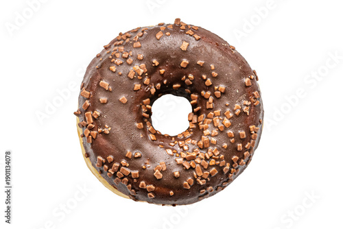 freshly baked chocolate glazed donut isolated on white