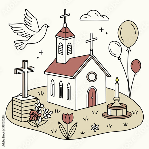 Collection of Christian Religious Symbols for Faith and Spirituality, including Dove, Fish, Anchor, Cross, and Chalice, in a clean vector art style.